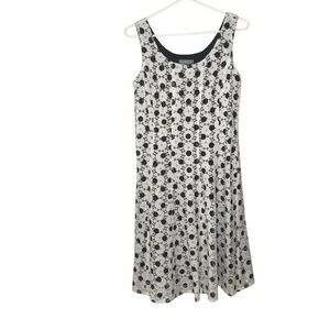 Laura Sleeveless Dress Womens S/M Black White Floral Polka Dot Midi A-Line